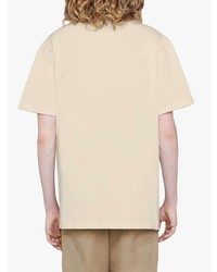 hellbeige bedrucktes T-Shirt mit einem Rundhalsausschnitt von Gucci