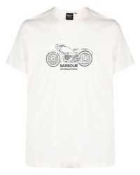 hellbeige bedrucktes T-Shirt mit einem Rundhalsausschnitt von Barbour