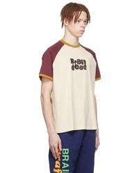 hellbeige bedrucktes T-Shirt mit einem Rundhalsausschnitt von Brain Dead
