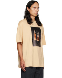 hellbeige bedrucktes T-Shirt mit einem Rundhalsausschnitt von Acne Studios