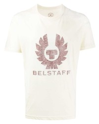 hellbeige bedrucktes T-Shirt mit einem Rundhalsausschnitt von Belstaff