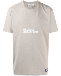 hellbeige bedrucktes T-Shirt mit einem Rundhalsausschnitt von Blood Brother