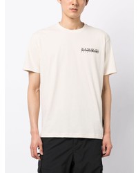 hellbeige bedrucktes T-Shirt mit einem Rundhalsausschnitt von Napapijri