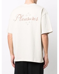 hellbeige bedrucktes T-Shirt mit einem Rundhalsausschnitt von Pleasures