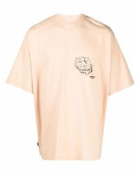 hellbeige bedrucktes T-Shirt mit einem Rundhalsausschnitt von Bonsai