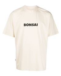 hellbeige bedrucktes T-Shirt mit einem Rundhalsausschnitt von Bonsai