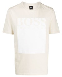 hellbeige bedrucktes T-Shirt mit einem Rundhalsausschnitt von BOSS HUGO BOSS