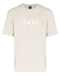 hellbeige bedrucktes T-Shirt mit einem Rundhalsausschnitt von BOSS