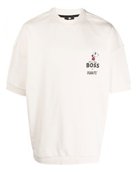 hellbeige bedrucktes T-Shirt mit einem Rundhalsausschnitt von BOSS