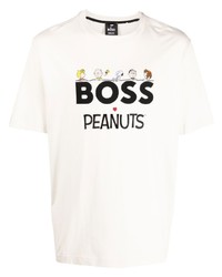 hellbeige bedrucktes T-Shirt mit einem Rundhalsausschnitt von BOSS