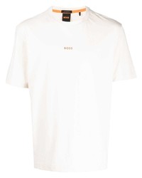 hellbeige bedrucktes T-Shirt mit einem Rundhalsausschnitt von BOSS