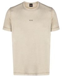 hellbeige bedrucktes T-Shirt mit einem Rundhalsausschnitt von BOSS