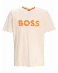 hellbeige bedrucktes T-Shirt mit einem Rundhalsausschnitt von BOSS