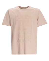 hellbeige bedrucktes T-Shirt mit einem Rundhalsausschnitt von BOSS