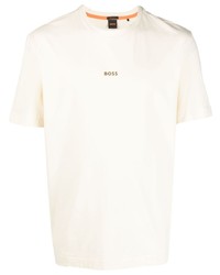 hellbeige bedrucktes T-Shirt mit einem Rundhalsausschnitt von BOSS