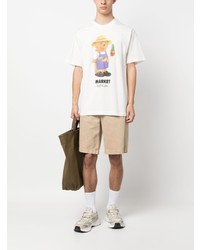 hellbeige bedrucktes T-Shirt mit einem Rundhalsausschnitt von MARKET