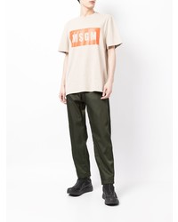 hellbeige bedrucktes T-Shirt mit einem Rundhalsausschnitt von MSGM