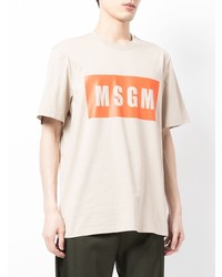 hellbeige bedrucktes T-Shirt mit einem Rundhalsausschnitt von MSGM