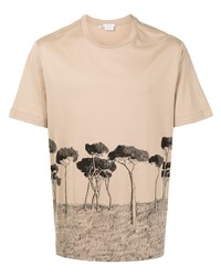 hellbeige bedrucktes T-Shirt mit einem Rundhalsausschnitt von Brioni