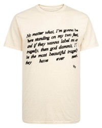 hellbeige bedrucktes T-Shirt mit einem Rundhalsausschnitt von Brockhampton