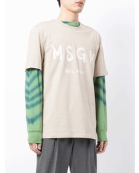 hellbeige bedrucktes T-Shirt mit einem Rundhalsausschnitt von MSGM