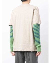 hellbeige bedrucktes T-Shirt mit einem Rundhalsausschnitt von MSGM