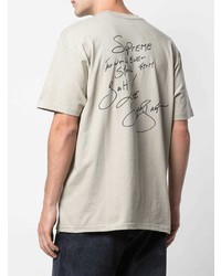 hellbeige bedrucktes T-Shirt mit einem Rundhalsausschnitt von Supreme