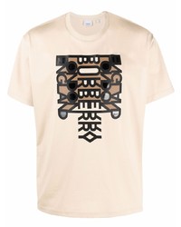 hellbeige bedrucktes T-Shirt mit einem Rundhalsausschnitt von Burberry