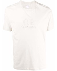 hellbeige bedrucktes T-Shirt mit einem Rundhalsausschnitt von C.P. Company