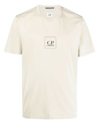 hellbeige bedrucktes T-Shirt mit einem Rundhalsausschnitt von C.P. Company