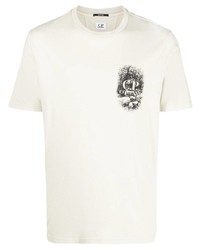 hellbeige bedrucktes T-Shirt mit einem Rundhalsausschnitt von C.P. Company