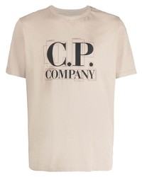 hellbeige bedrucktes T-Shirt mit einem Rundhalsausschnitt von C.P. Company