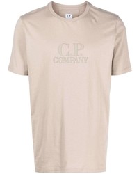 hellbeige bedrucktes T-Shirt mit einem Rundhalsausschnitt von C.P. Company