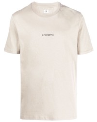 hellbeige bedrucktes T-Shirt mit einem Rundhalsausschnitt von C.P. Company