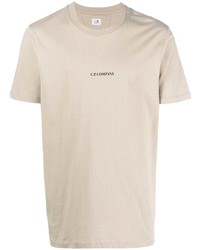 hellbeige bedrucktes T-Shirt mit einem Rundhalsausschnitt von C.P. Company