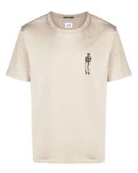 hellbeige bedrucktes T-Shirt mit einem Rundhalsausschnitt von C.P. Company