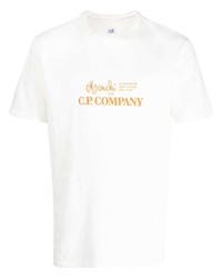 hellbeige bedrucktes T-Shirt mit einem Rundhalsausschnitt von C.P. Company