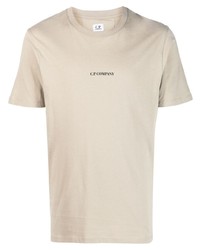 hellbeige bedrucktes T-Shirt mit einem Rundhalsausschnitt von C.P. Company