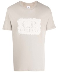 hellbeige bedrucktes T-Shirt mit einem Rundhalsausschnitt von C.P. Company