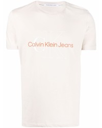 hellbeige bedrucktes T-Shirt mit einem Rundhalsausschnitt von Calvin Klein Jeans