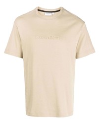hellbeige bedrucktes T-Shirt mit einem Rundhalsausschnitt von Calvin Klein