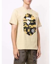 hellbeige bedrucktes T-Shirt mit einem Rundhalsausschnitt von A Bathing Ape
