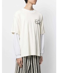 hellbeige bedrucktes T-Shirt mit einem Rundhalsausschnitt von Rhude