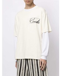 hellbeige bedrucktes T-Shirt mit einem Rundhalsausschnitt von Rhude