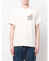 hellbeige bedrucktes T-Shirt mit einem Rundhalsausschnitt von Levi's