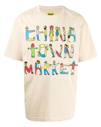 hellbeige bedrucktes T-Shirt mit einem Rundhalsausschnitt von Chinatown Market