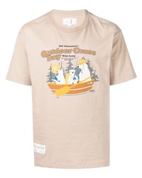 hellbeige bedrucktes T-Shirt mit einem Rundhalsausschnitt von Chocoolate