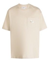 hellbeige bedrucktes T-Shirt mit einem Rundhalsausschnitt von Chocoolate
