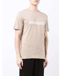 hellbeige bedrucktes T-Shirt mit einem Rundhalsausschnitt von Soulland