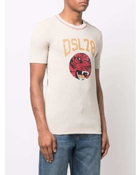 hellbeige bedrucktes T-Shirt mit einem Rundhalsausschnitt von Diesel